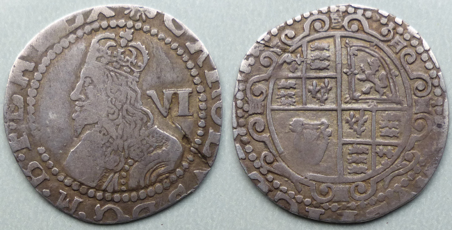 Charles I 1644 Exeter sixpence